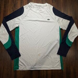 Lacoste Men's White, Green, and Navy Long Sleeve Tee